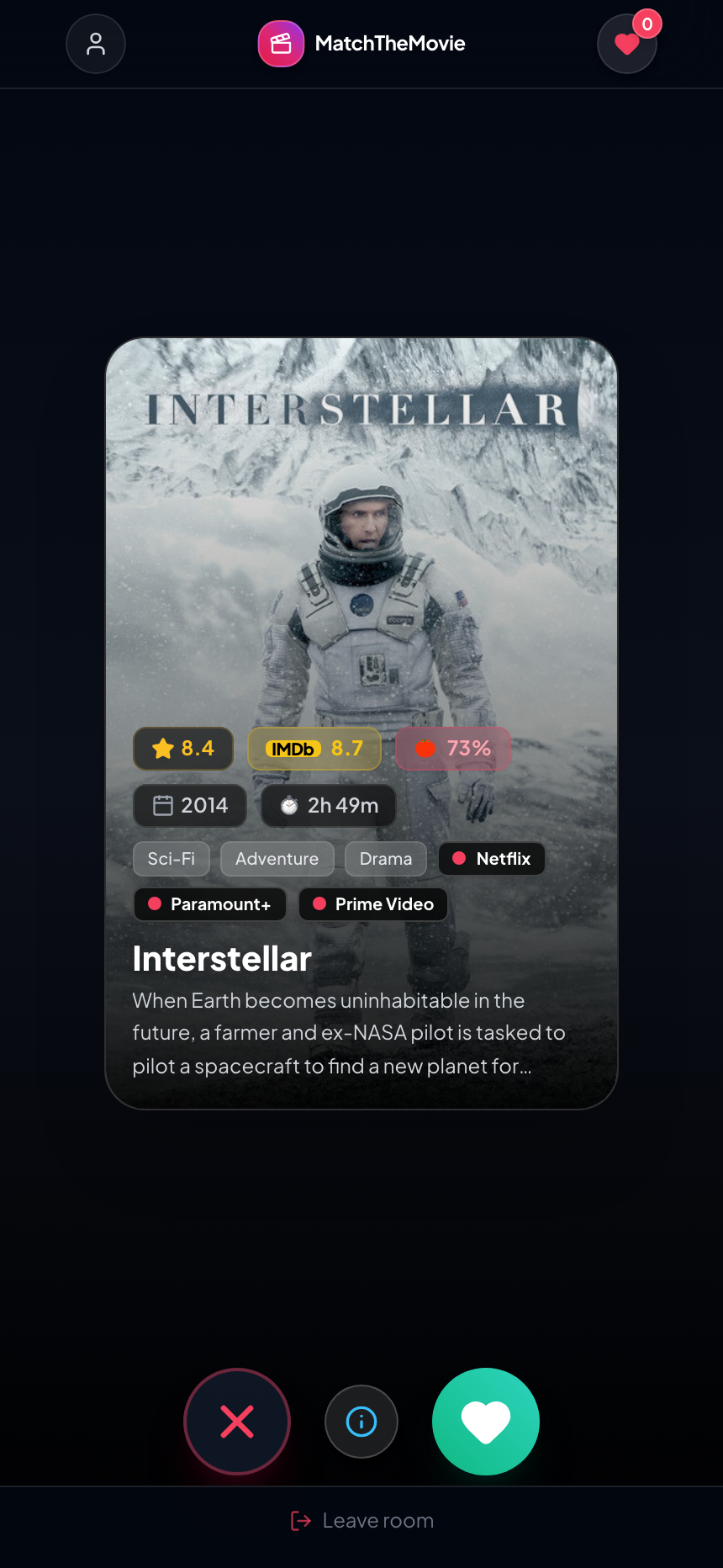 Curated card with streaming badges