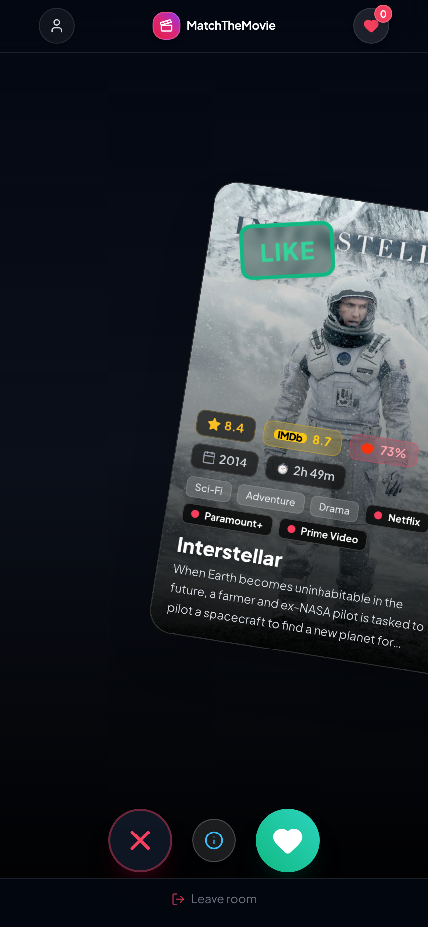 Swipe card right